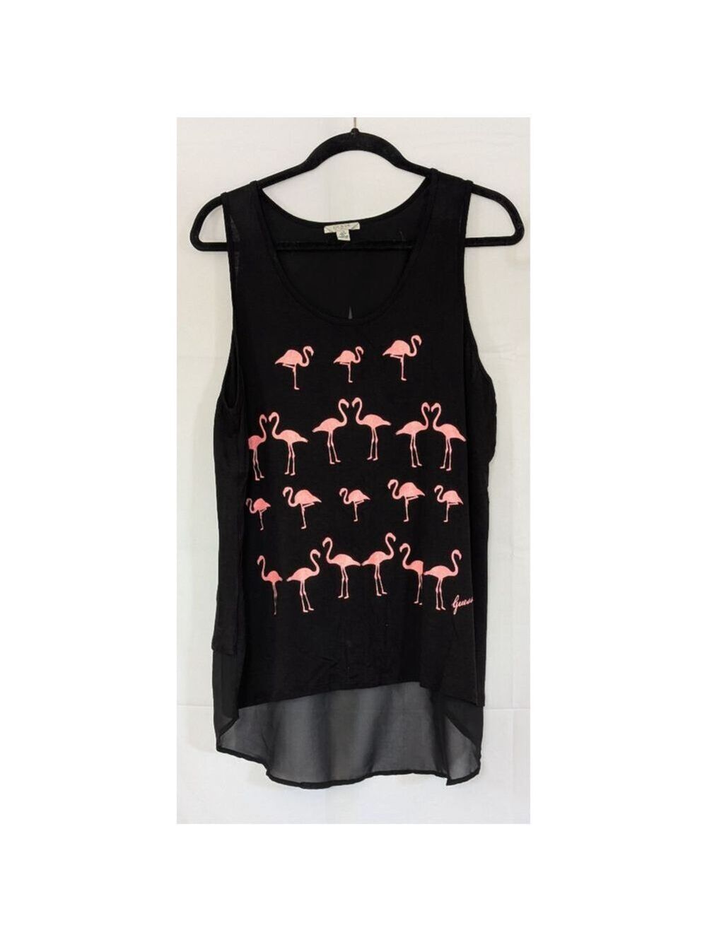 GUESS Women's Black Flamingo Graphic Tank Top Large